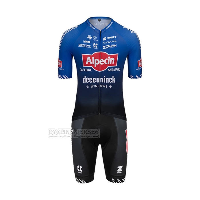 2022 Cycling Jersey Alpecin Deceuninck Black Blue Short Sleeve and Bib Short